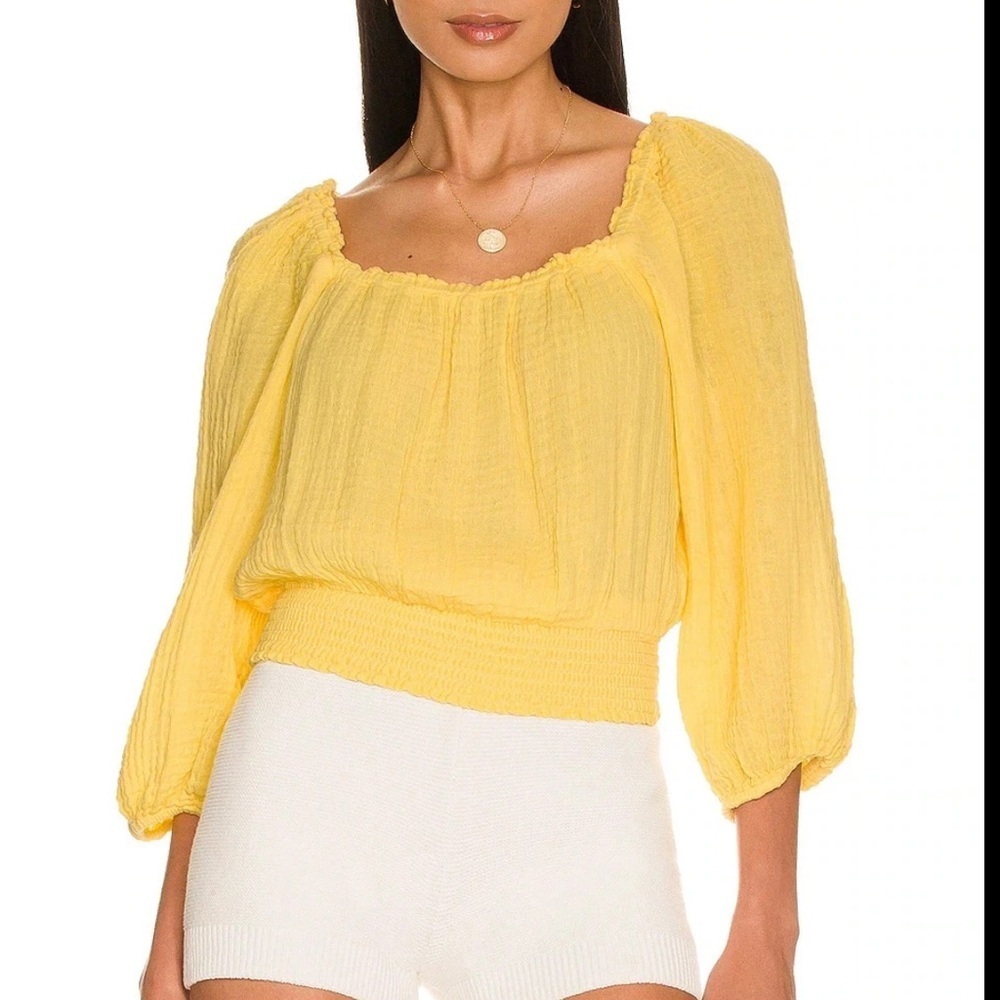 Michael Stars Yellow Gauze Off Shoulder Kate Top XS